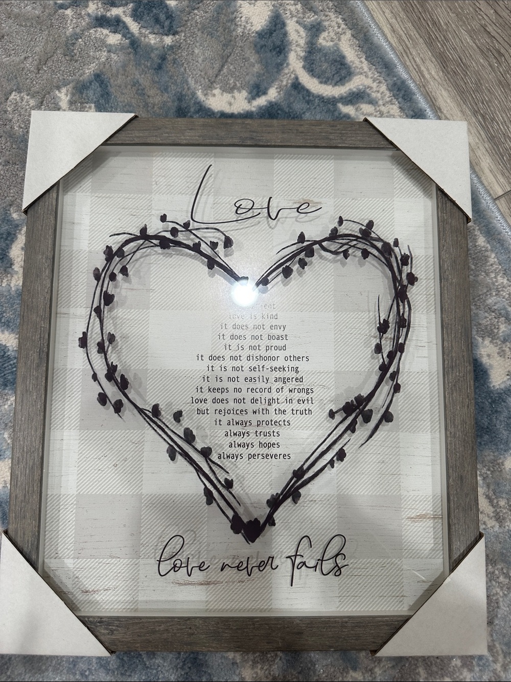 Hobby Lobby Gray and White "Love Never Fails" Framed Wall Art